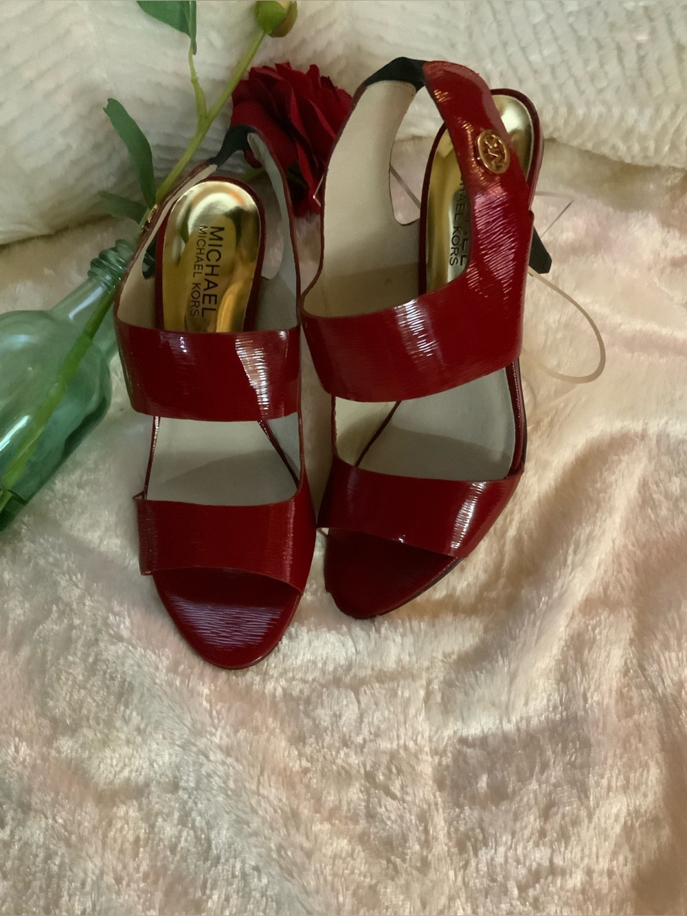 MICHAEL Michael Kors Red Patent Leather Strappy Slingback Heels